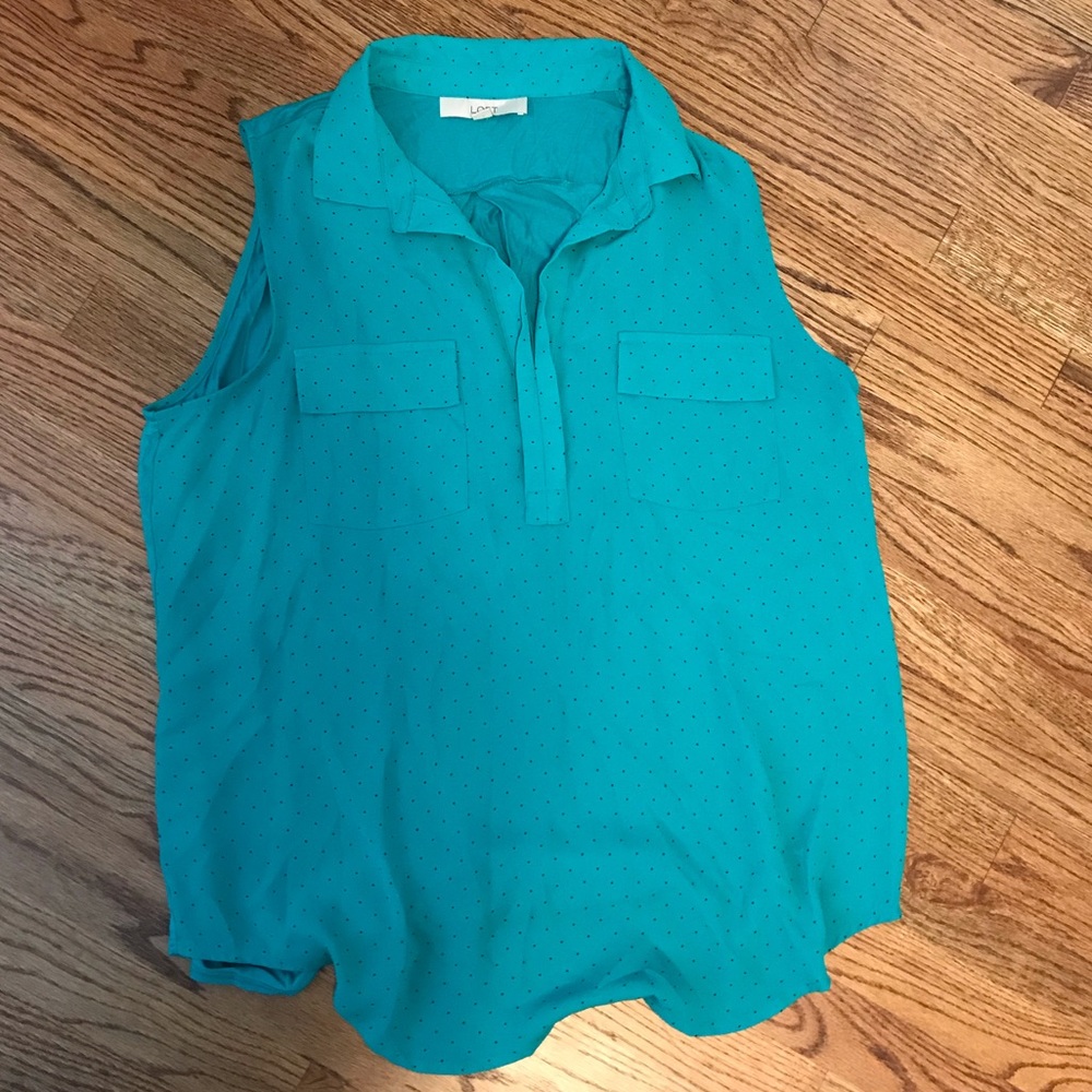 LOFT Teal Polka Dot Top